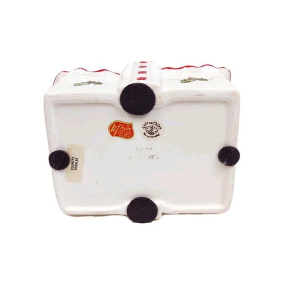 VTG Lefton Ceramic Holly Berry Christmas Basket Candy Dish Red Bow Hand Painted - Picture 5 of 7